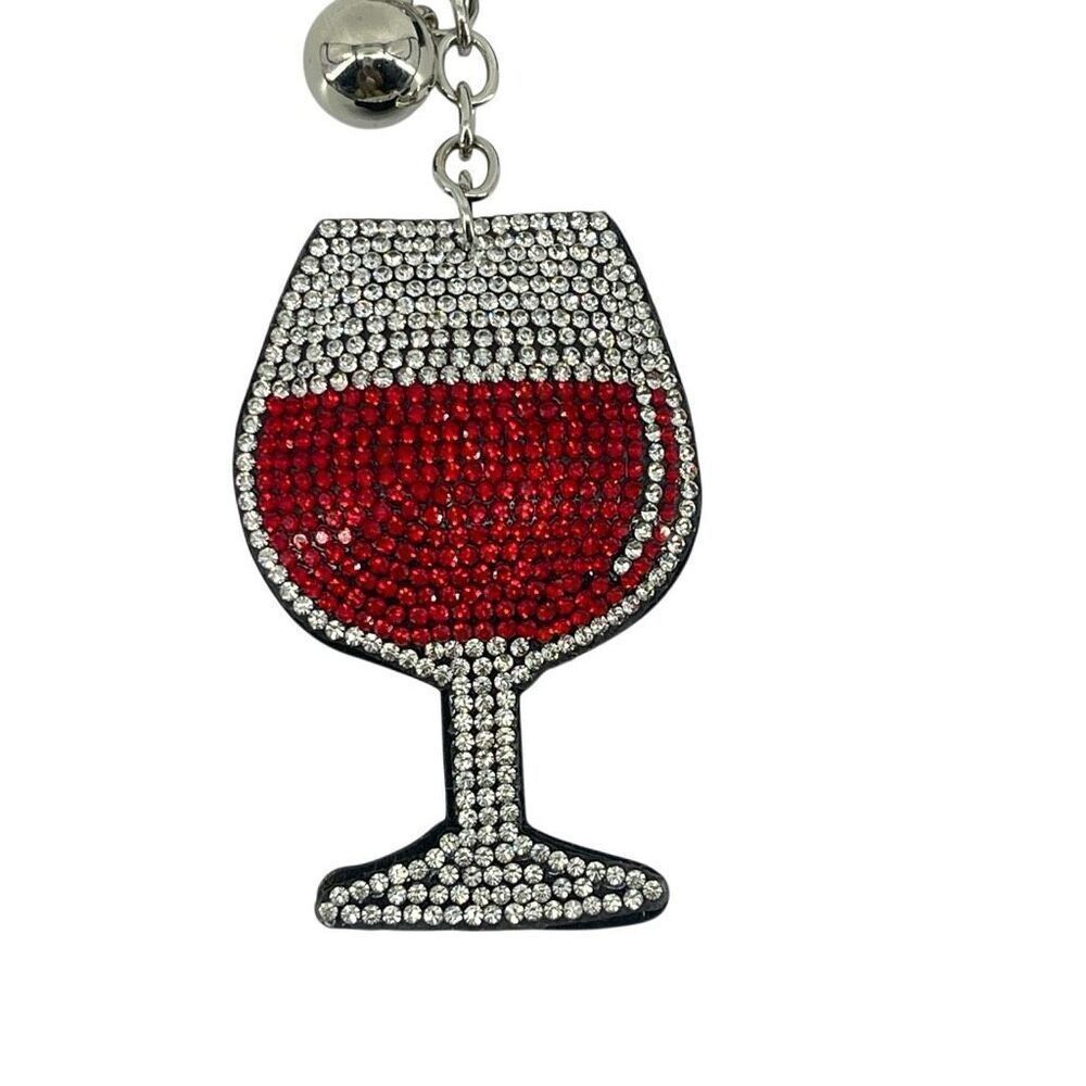 Rhinestone Wine Glass Keychain Purse Charm Crystal Red Wine Bag Charm New - Picture 7 of 8